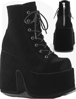 Pleaser/Demonia black patent lace up 5 inch chunky heel platform women's Camel ankle boot with back zip