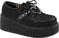 Pleaser black faux vegan suede 3 inch platform sole lace up ladies' creeper with heart o-ring spikes