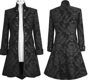 Devil Fashion men's black brocade military coat