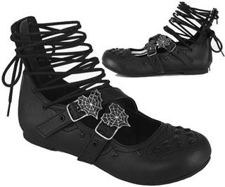 Pleaser/Demonia black pu ballet flat eyelet lace up ankle shoe