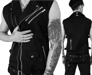 Vixxsin Dante men's black cotton poly zip moto vest