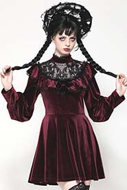 Dark in Love red stretch velvet bishop sleeve dress