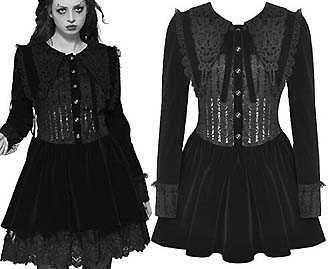 Dark in Love embroidered black lapel velvet dress