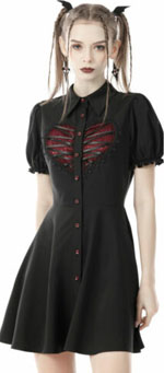 Dark in Love heart cage black stretch skater dress