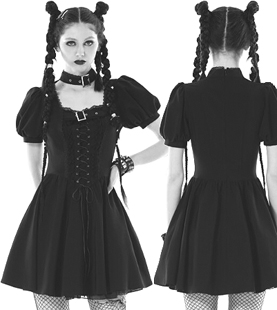 Dark in Love black punk rock buckle lace up mini short sleeve dress