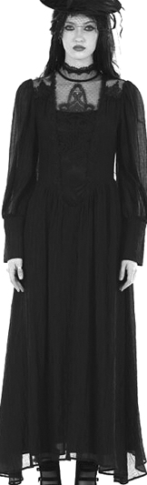 Dark in Love black long chiffon lace gothic hollow long sleeve maxi dress