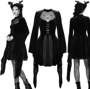 Dark in Love spiderweb bell sleeve black velvet dressback lacing, side zip