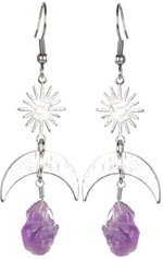 Benjamin amethyst dangle crescent moon sun earrings