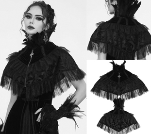 Eva Lady Black feather velvet cape