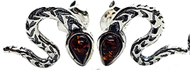 Sterling silver cherry amber snake stud earrings