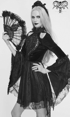 Dark in Love gothic black lace cold shoulder bell sleeve dress