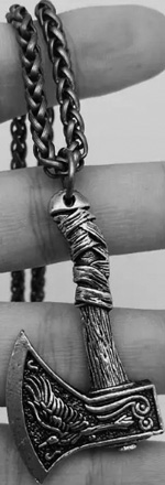 double sided axe raven silvertone necklace