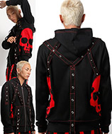 Tripp NYC men's/unisex cotton Super Eyelet black/red Skull hoody