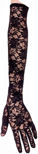 Leg Ave black stretch lace elbow length gloves.