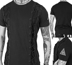 Chemical Black black cotton Gunnar double laced up short sleeve shirt