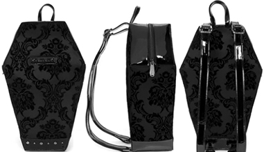 Rock Rebel black damask coffin back pack.