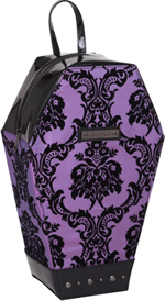 Rock Rebel coffin shape violet vinyl damask backpack