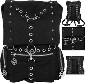 Heartless Black cotton poly eyelet pentagram Hecate bag