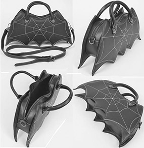 Novelty bat black pu handbag with spiderweb stitch