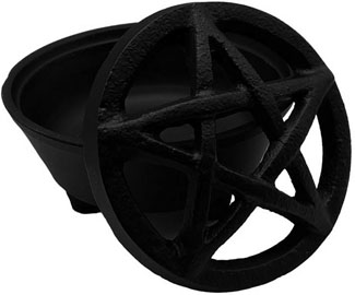 3 1/4 inch pentagram cast iron cauldron smudge pot