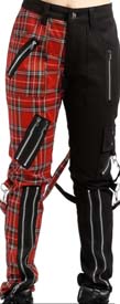 Tripp NYC black cotton bondage mens/unisex Split bondo black/red plaid pant