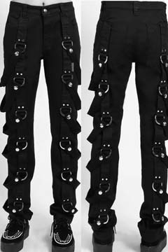 Tripp NYC black cotton fitted Matrix mens/unisex bondage pants with drings, straps