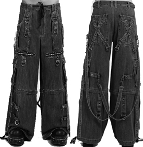 Tripp NYC cotton X strap black faded zip off black mens pants