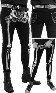 Kreepsville black with white bone black fitted mens' skinny jeans