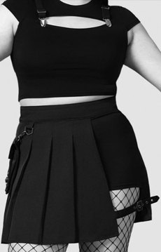 Killstar black cotton elastane pleated Chaos Theory mini skirt