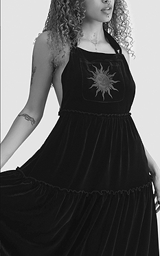 Killstar Ascended maxi black poly elastane velvet tiered pinafore long dress