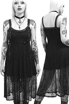 Killstar black poly/pu Anne Arkist skull lace lace up strappy dress with underslip