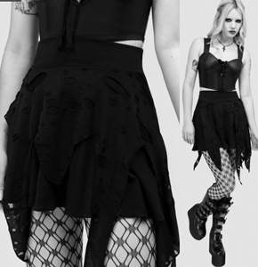 Killstar Hollow Grove black disctressed poly hanky hem elastic waist skirt