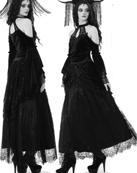 Dark in Love goth vintage blue velvet tail skirt