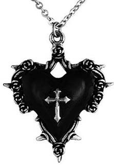 Silver/black thorned heart cross necklace 