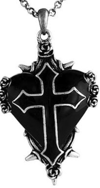 Silver/black thorned heart cross necklace 