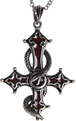 Silver cross with coiled snake necklace