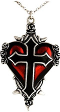 silver alloy large black cross red heart necklace