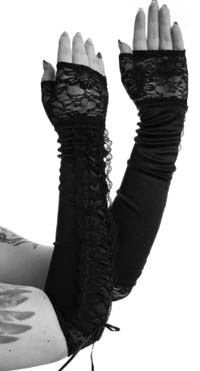 Poizen Industries black poly long lace corset gloves