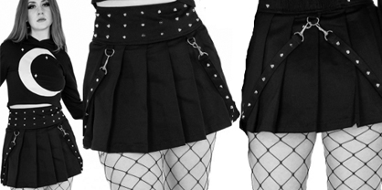 Vixxsin black cotton poly elastane studded strappy pleated Lorena mini skirt