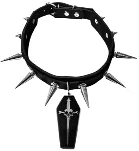 Lip Service black vinyl cofin choker with spikes