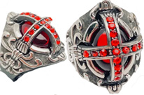 Gothic red stone cross stainless steel ring