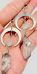 Bohemian star moon crystal pillar earrings.