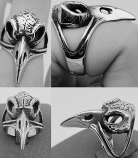 Viking skull crow head stainless steel ring