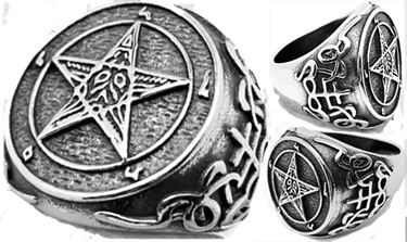 Devil satan pentagram stainless steel ring