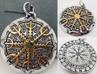 Mio Queena stainless steel two tone viking compass pendant