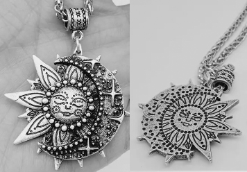 Sun moon antique stainless steel pendant necklace