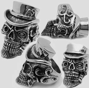 Punk tophat skull stainless steel ring.