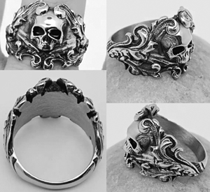 Stainless steel skull wave ring