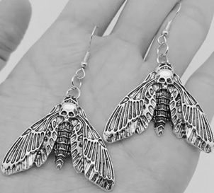 Gothic skull moth earrings