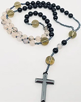 black agate dragon grain stone beaded cross pendant rosary necklace